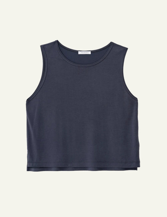 Philosophy sleeveless cropped top dark blue relaxed fit tank top front flat view