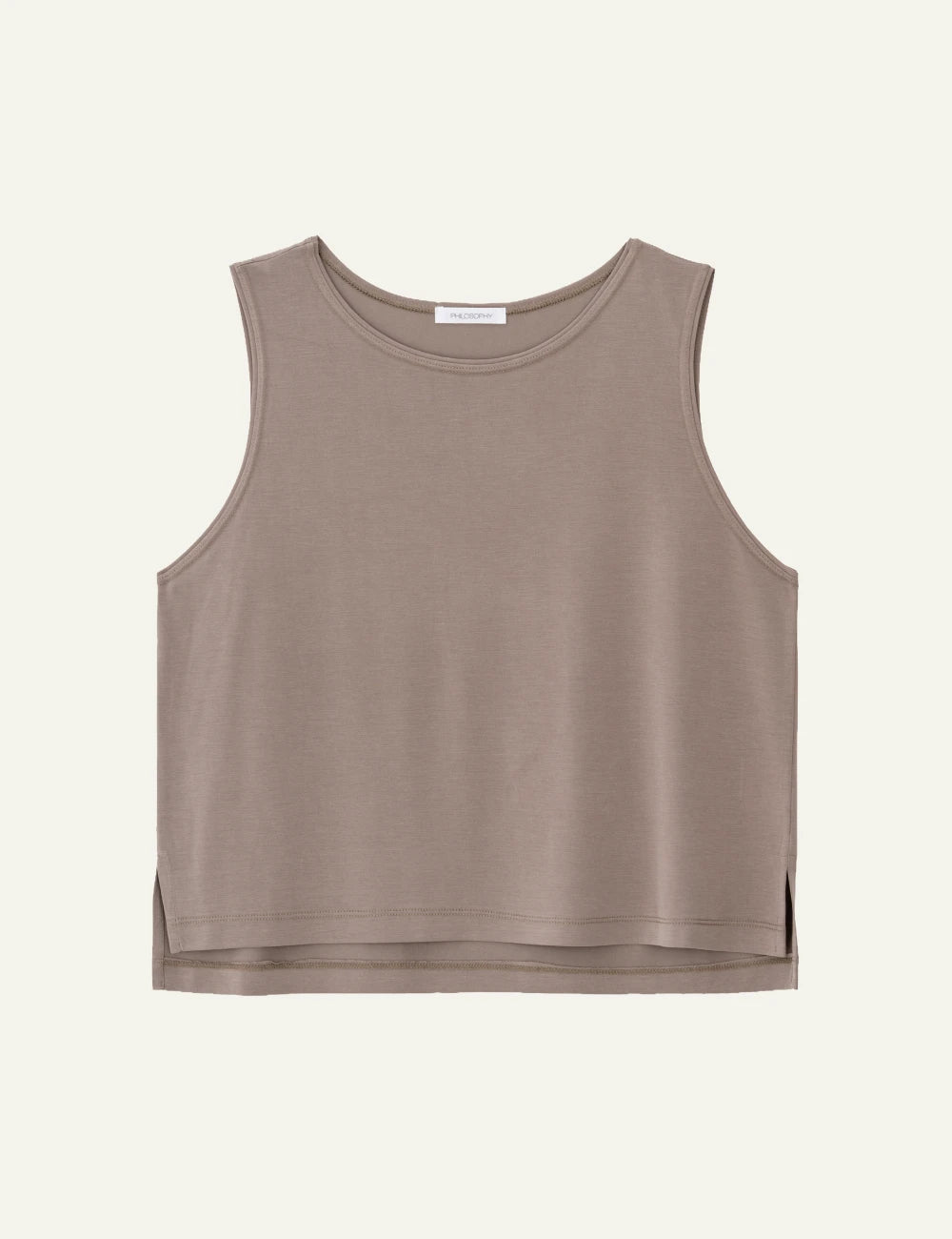 Philosophy sleeveless cropped top taupe loose fit round neck front view