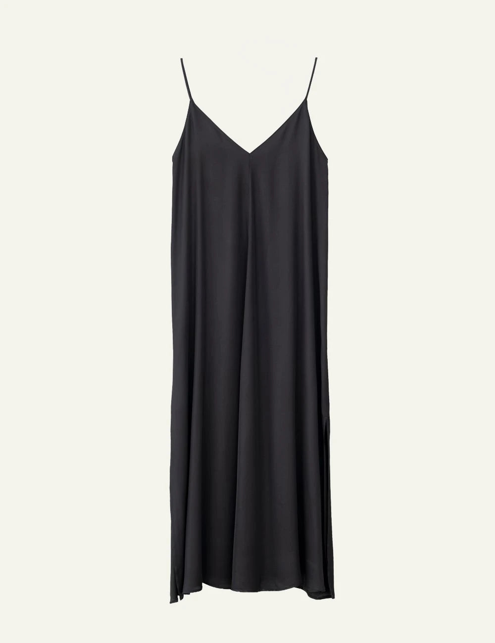 Philosophy slip dress black spaghetti straps V neck maxi dress front flat view