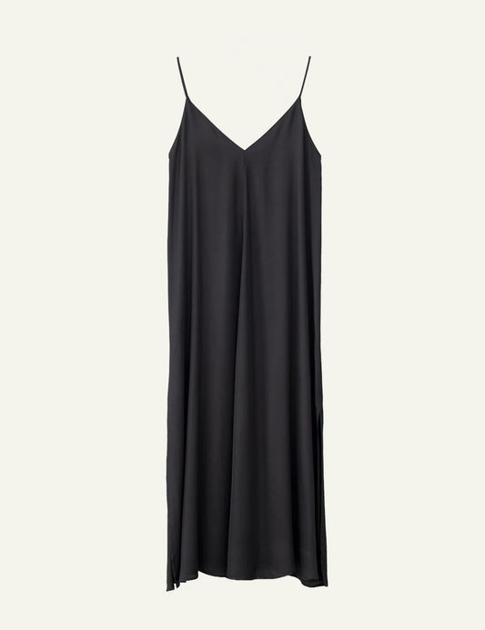 Philosophy slip dress black spaghetti straps V neck maxi dress front flat view