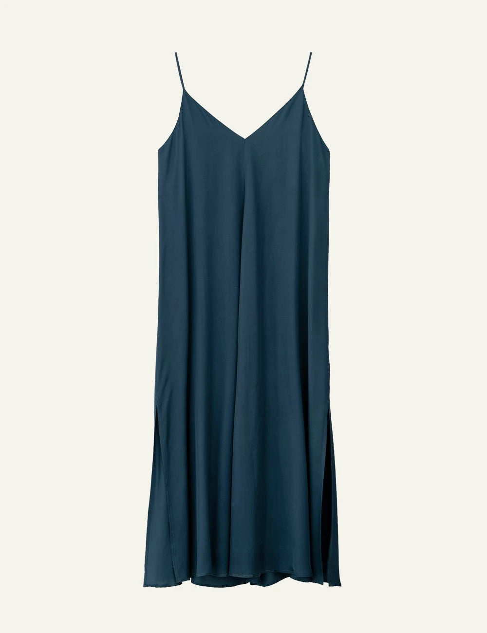 Philosophy slip dress dark emerald spaghetti straps V neck maxi dress front flat view