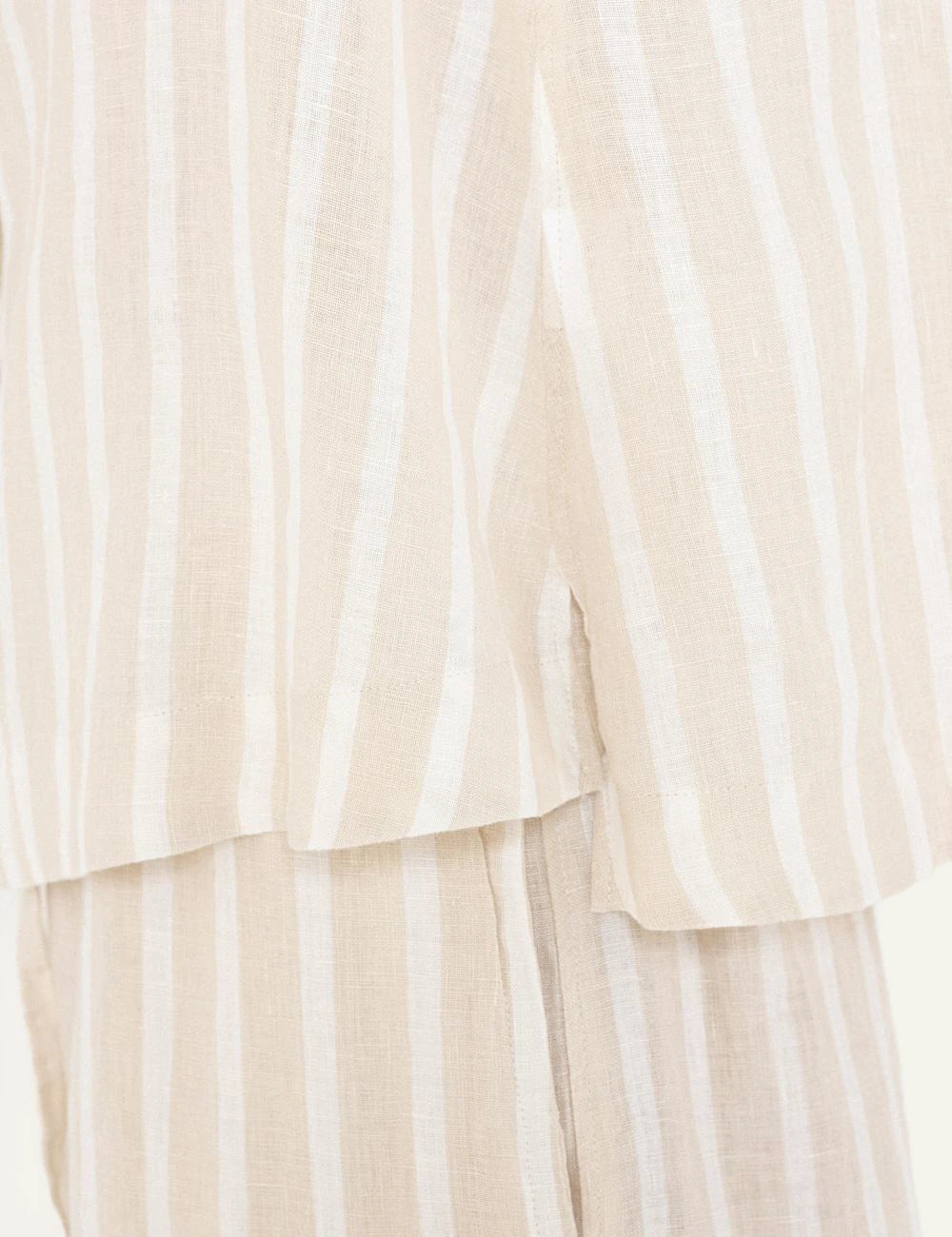 Philosophy stripes cropped shirt beige white striped sleeveless shirt side detail view