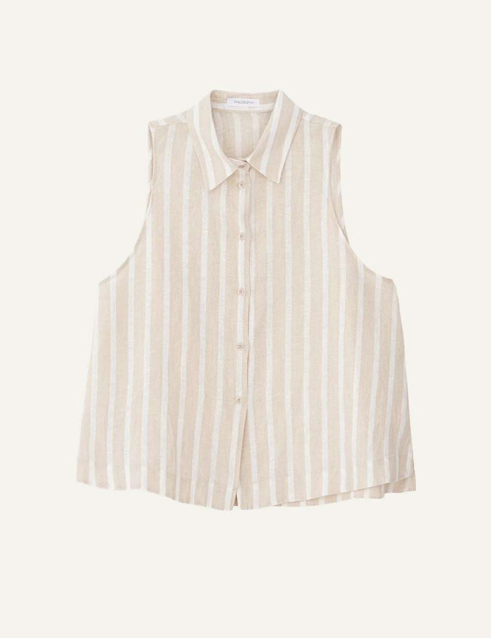 Philosophy stripes cropped shirt beige white striped sleeveless shirt front flat view