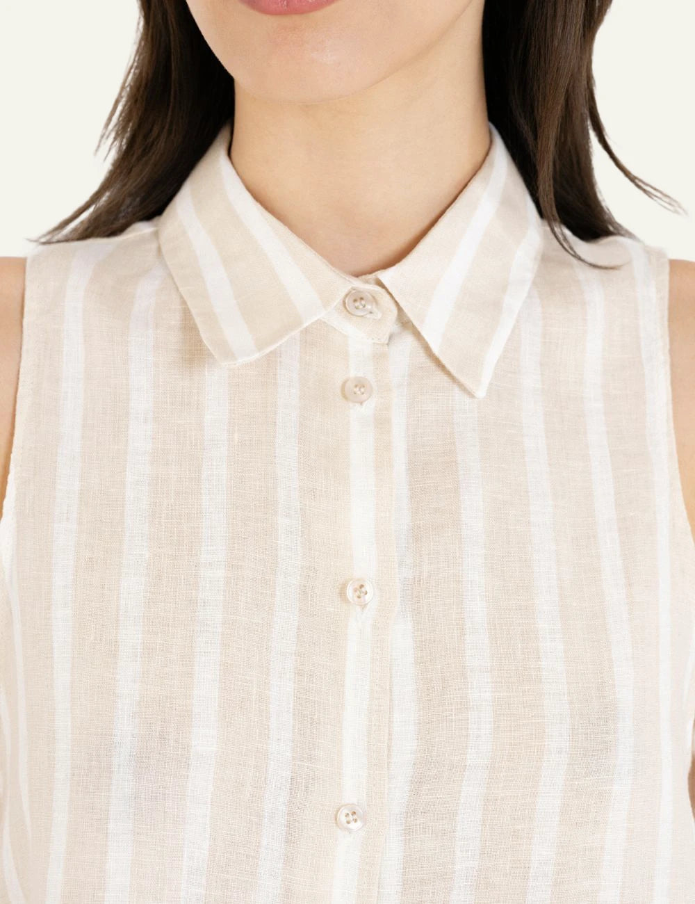 Philosophy stripes cropped shirt beige white striped sleeveless shirt front detail view