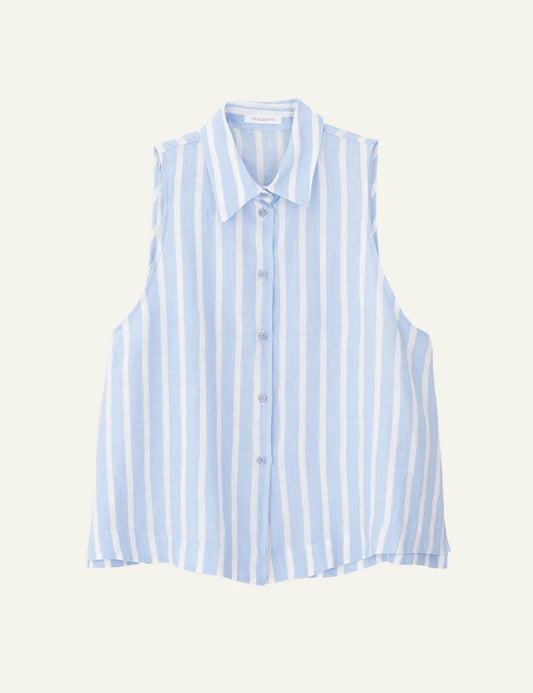 Philosophy stripes cropped shirt light blue white striped sleeveless shirt front flat view