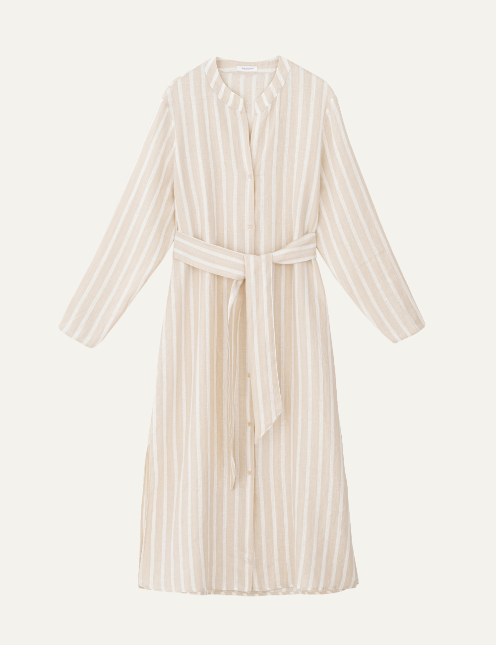 Philosophy stripes shirtdress beige midi long sleeve belted front view