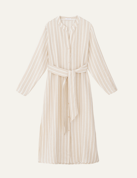 Philosophy stripes shirtdress beige midi long sleeve belted front view
