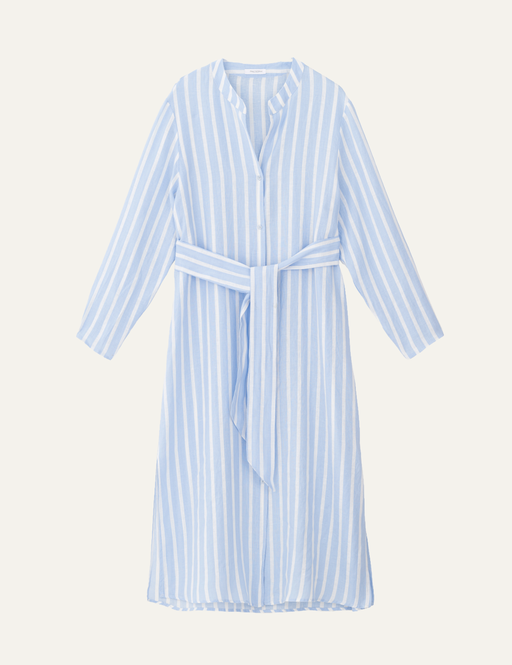 Philosophy stripes shirtdress ciel midi long sleeve belted front view