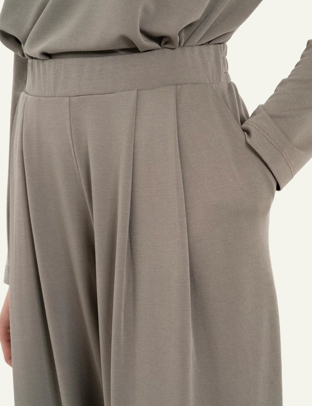 Philosophy taupe cupro pique wide leg pants for women waist details