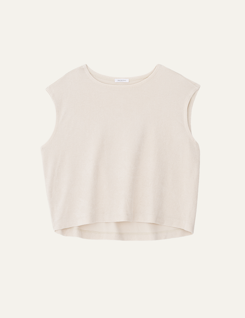 Philosophy terry cropped top cream sleeveless loose front view