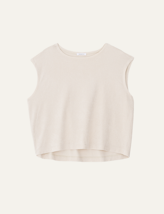 Philosophy terry cropped top cream sleeveless loose front view