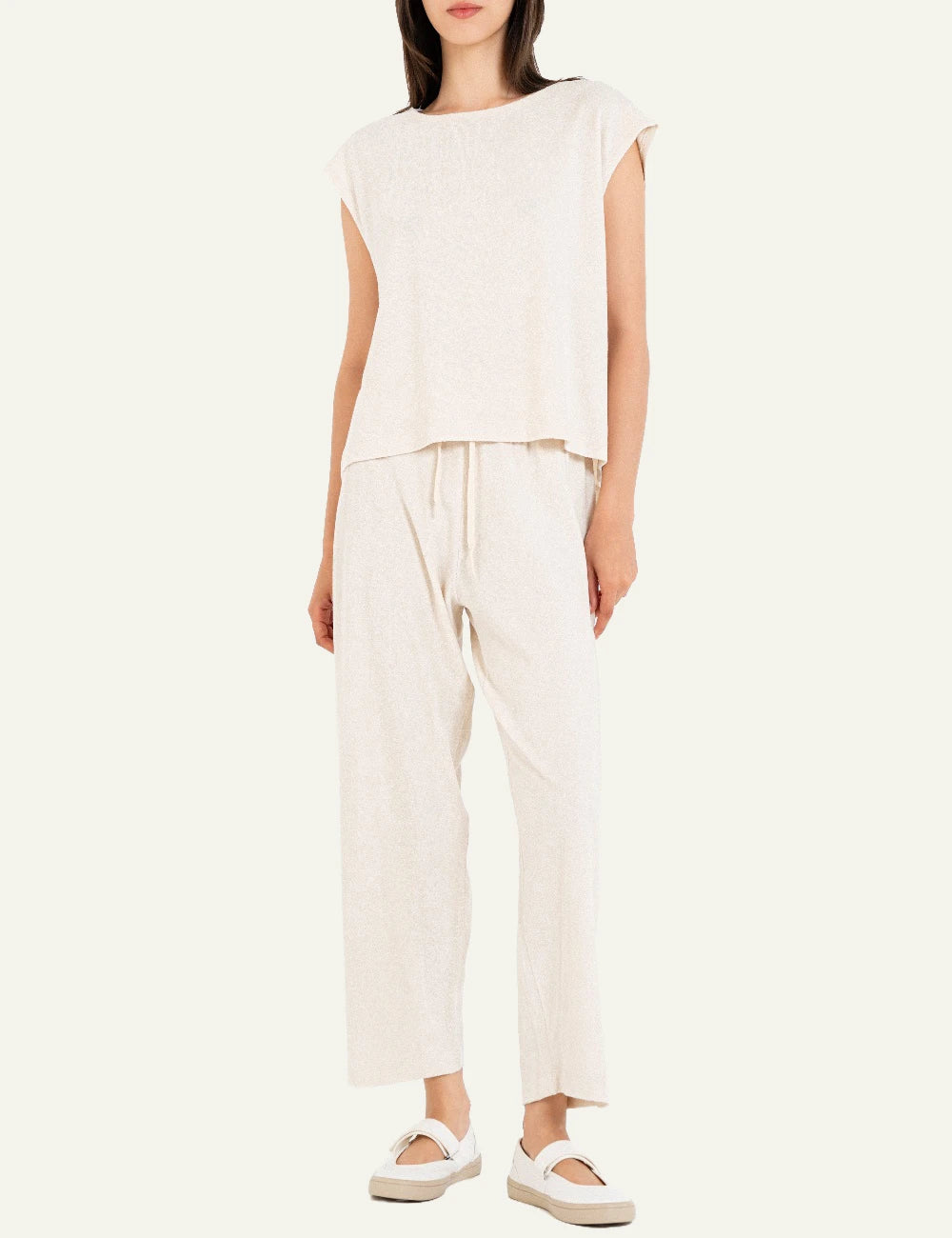 Philosophy terry cropped top cream sleeveless loose full body view