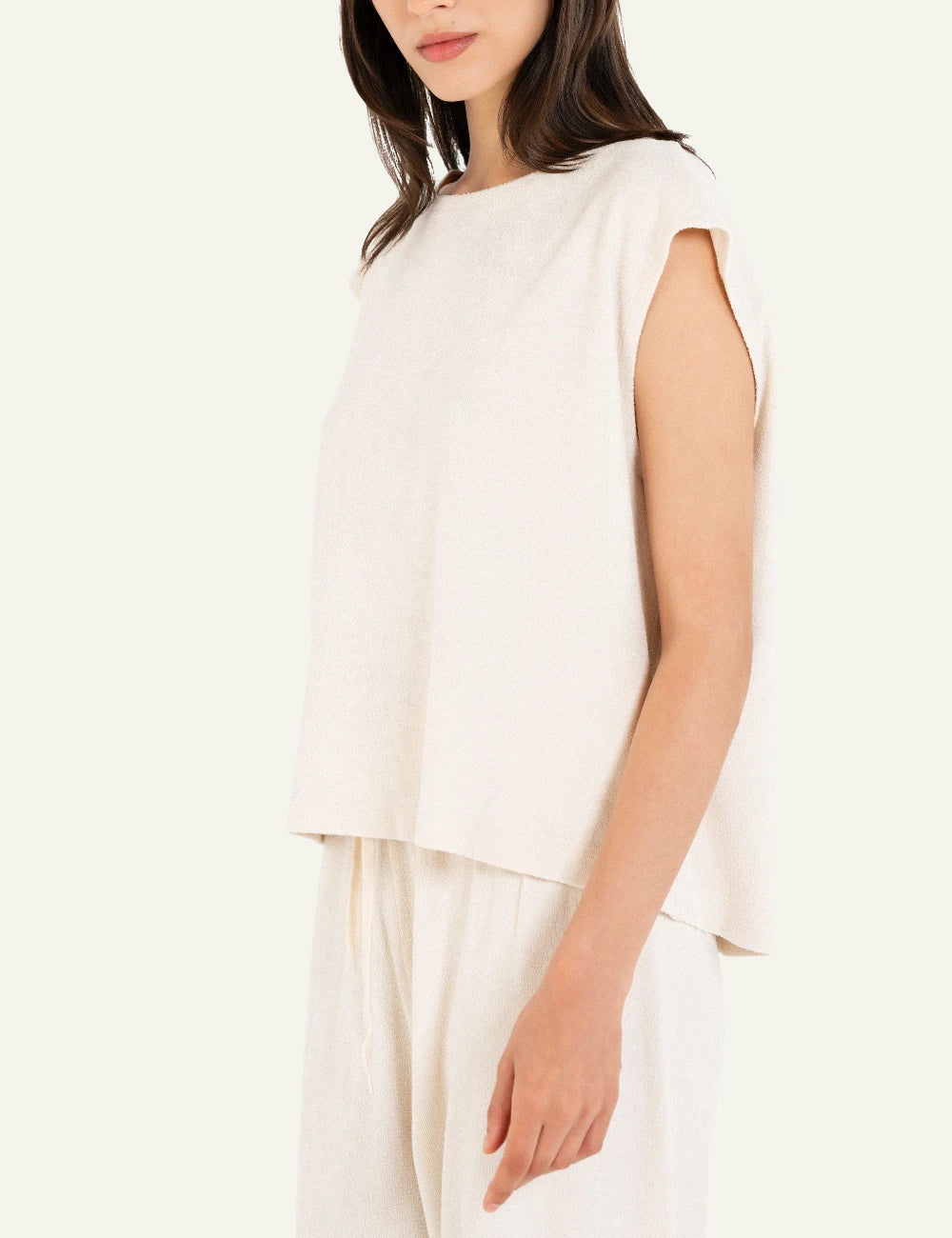 Philosophy terry cropped top cream sleeveless loose side view