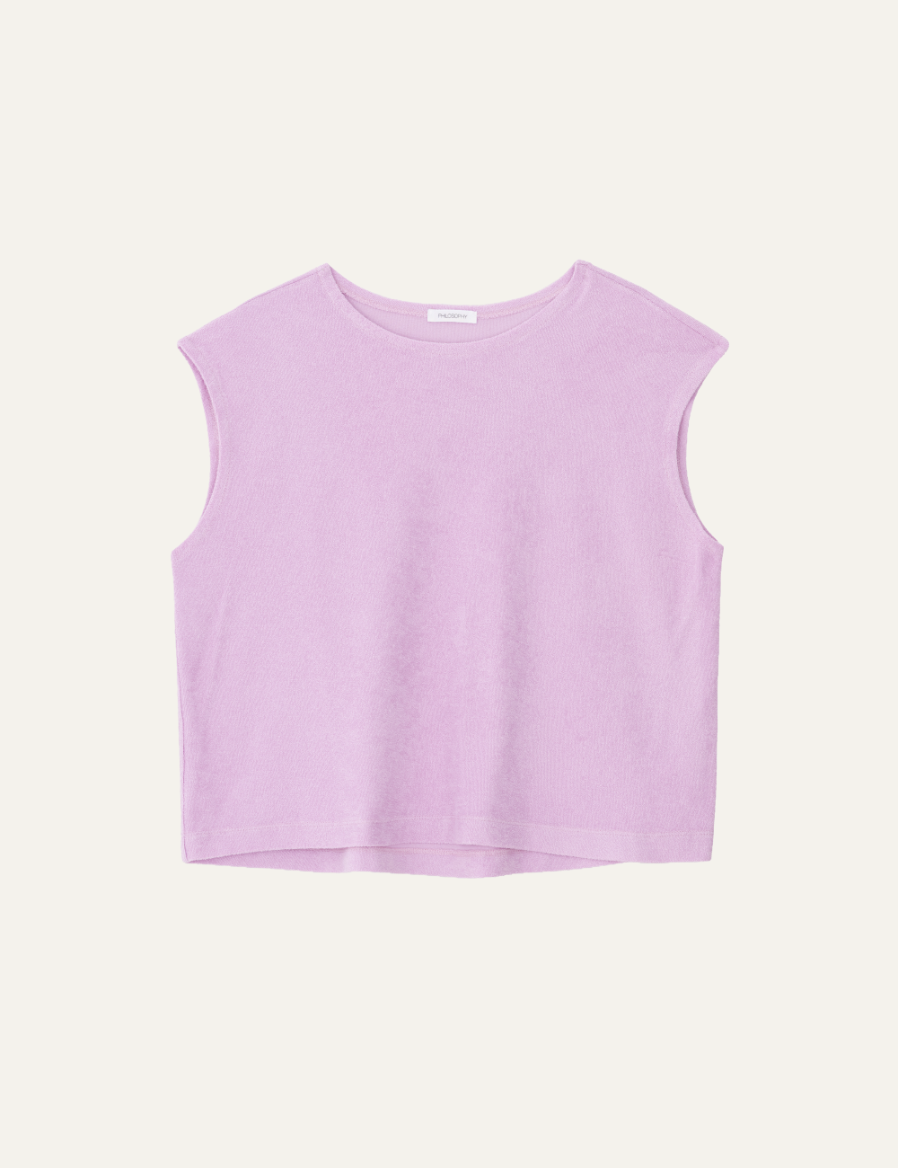 Philosophy terry cropped top pink sleeveless loose front view