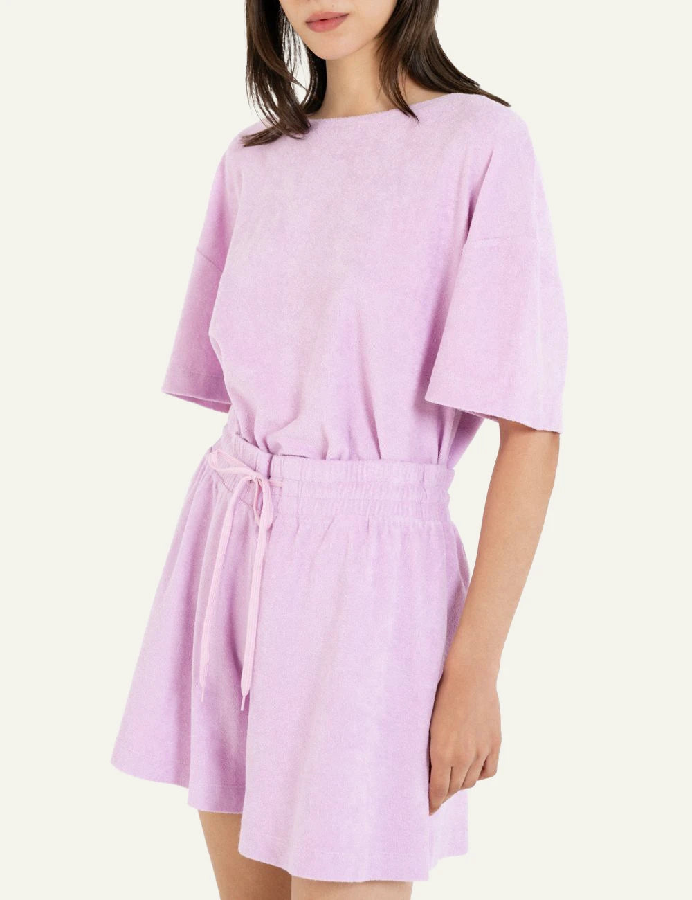 Philosophy terry shorts pink relaxed fit front model view