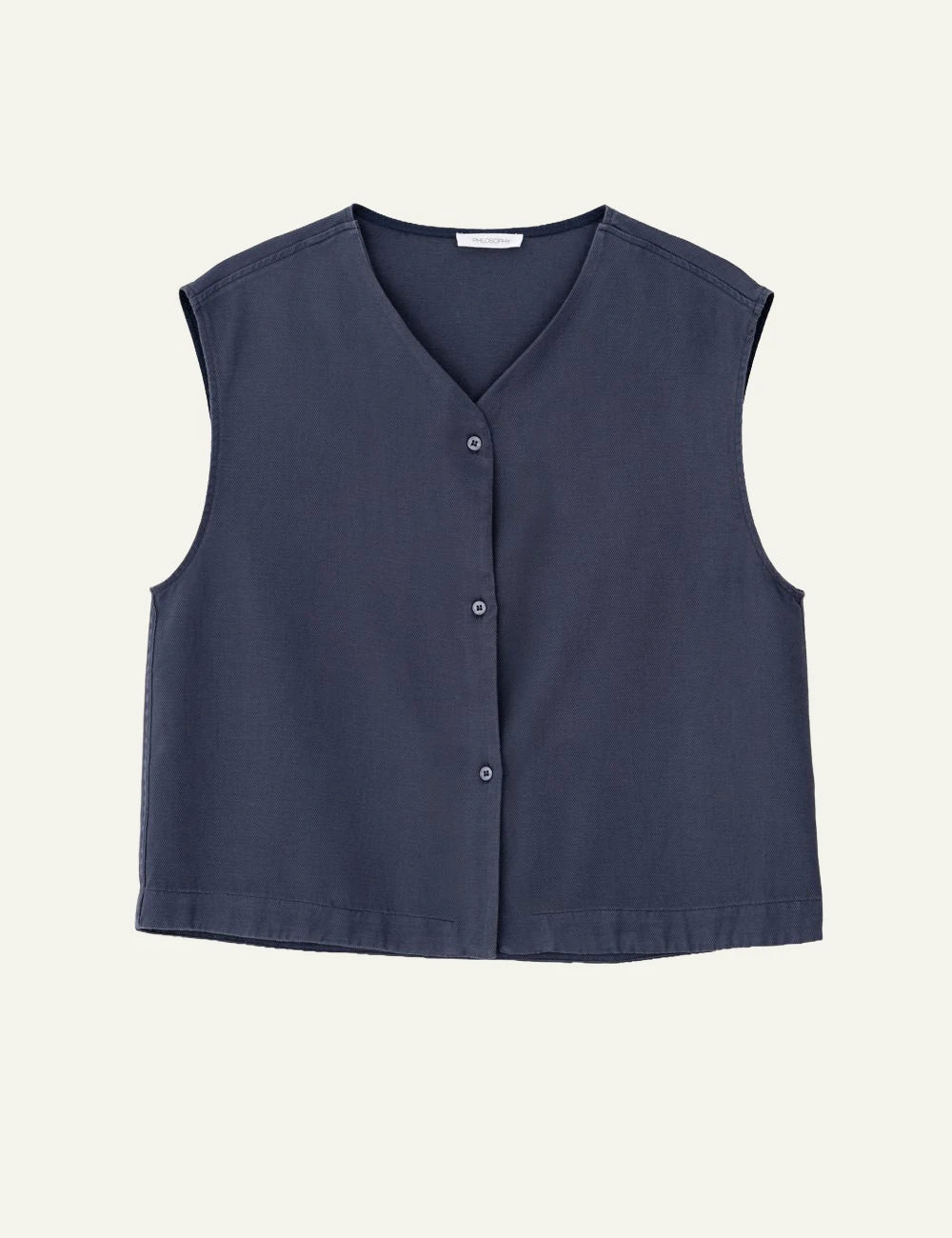 Philosophy twill linen vest blue front view