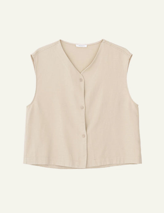 Philosophy twill linen vest light beige front view
