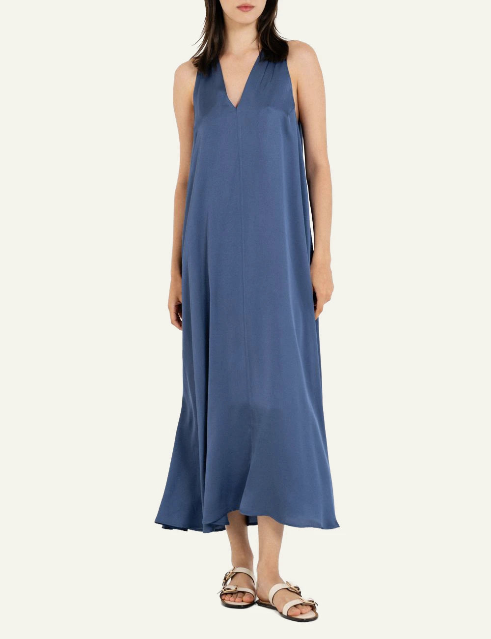 Philosophy V neck dress blue belted waist detail