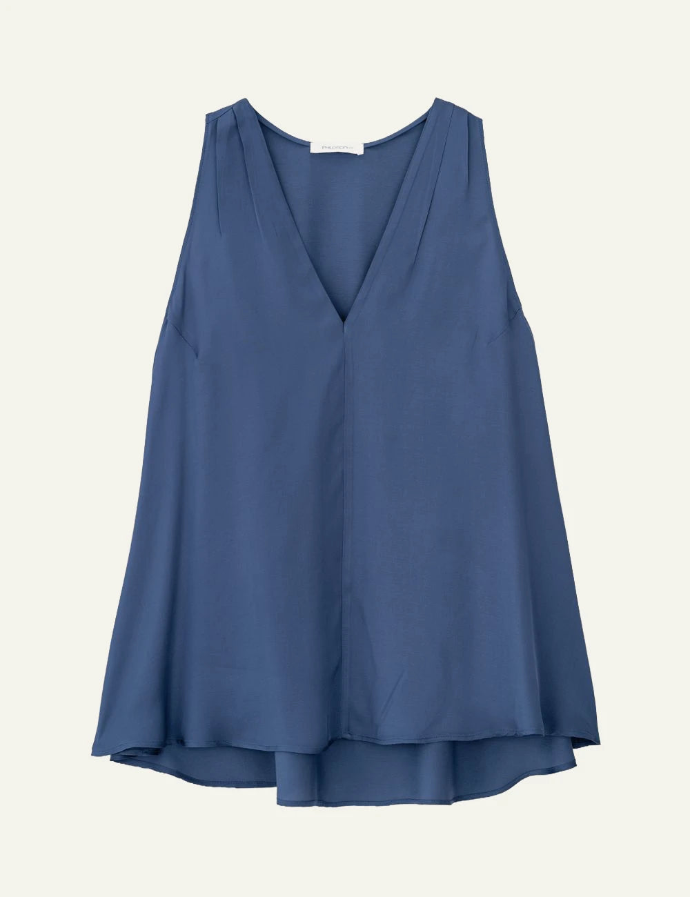 Philosophy v neck top off blue front view