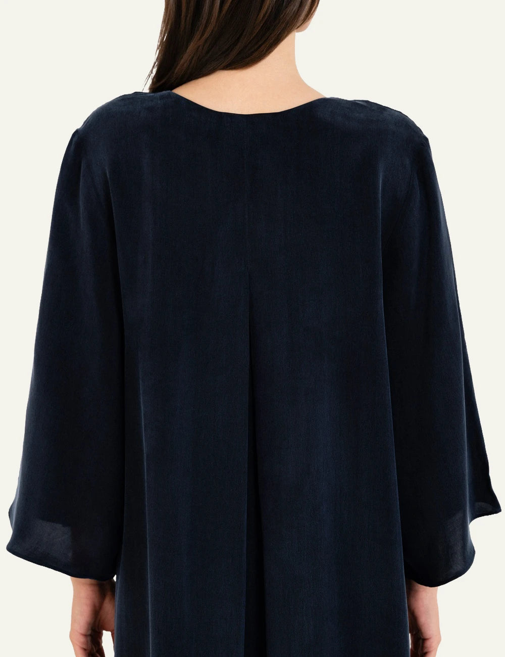 Philosophy v neck dress dusty blue midi loose 3-4 sleeve model back
