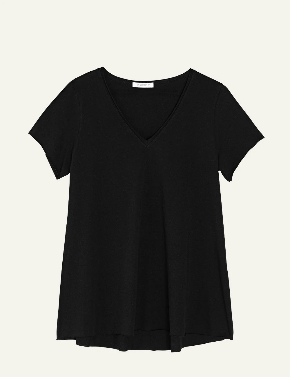 Philosophy v neck short sleeve top blackrelaxed fit tee front flat view