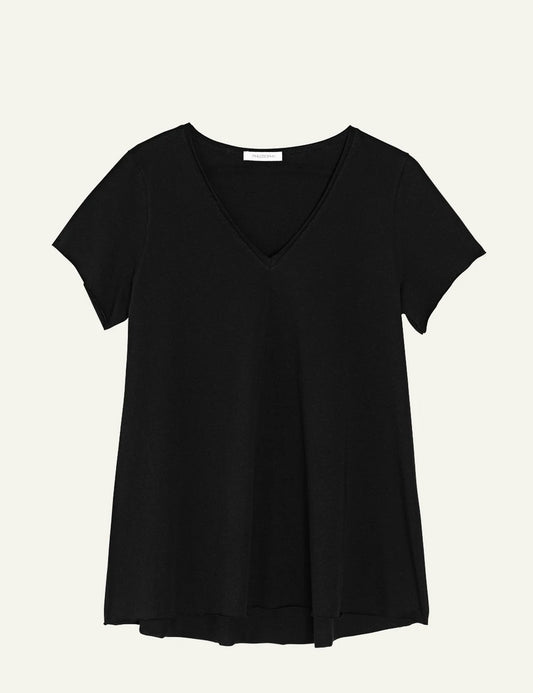 Philosophy v neck short sleeve top blackrelaxed fit tee front flat view