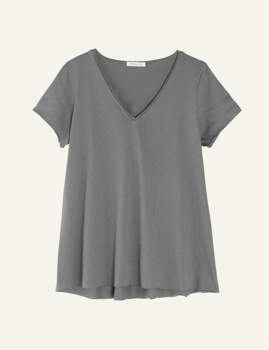Philosophy v neck short sleeve top grey relaxed fit tee front flat view