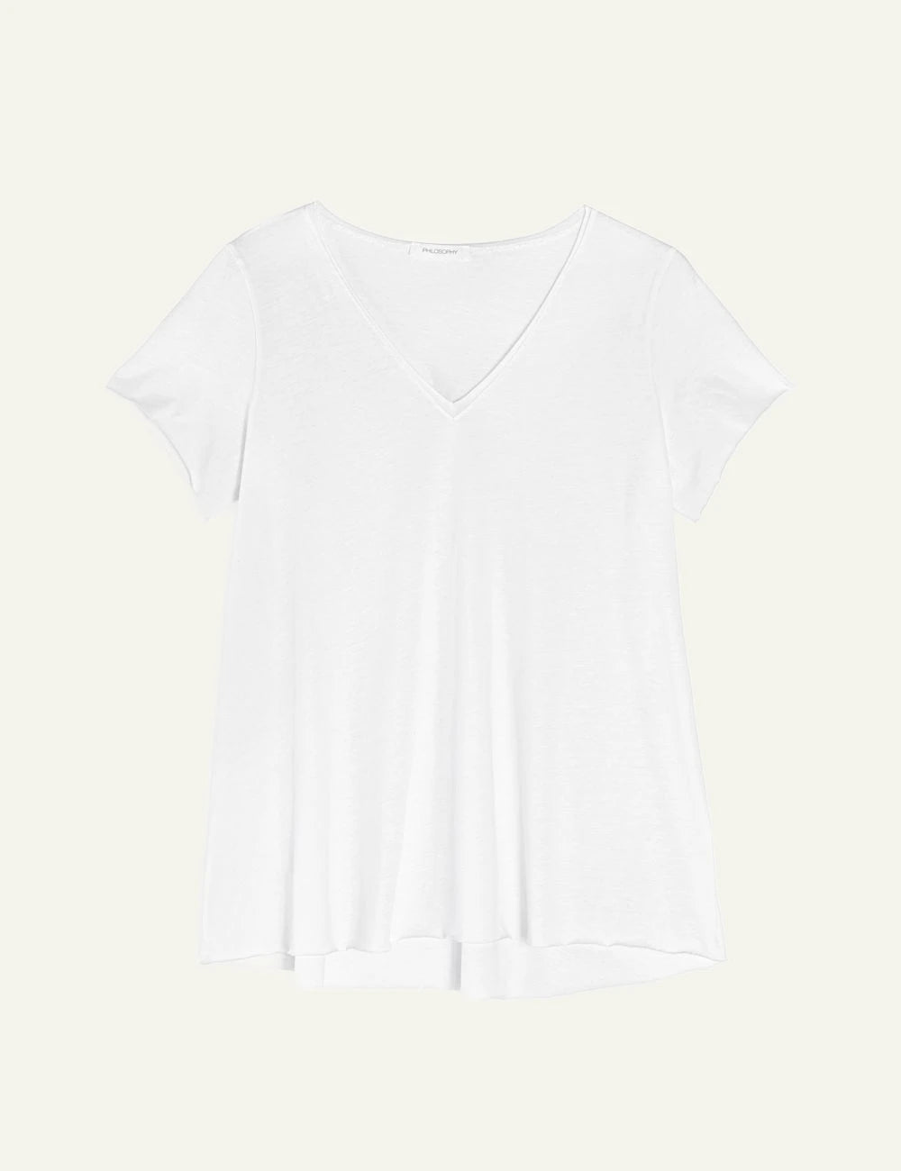 Philosophy v neck short sleeve top white relaxed fit tee front flat view