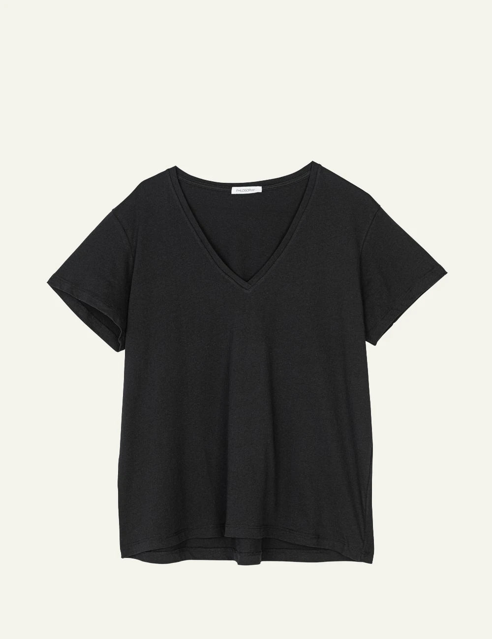 Philosophy cropped top black sleeveless relaxed fit top front flat view