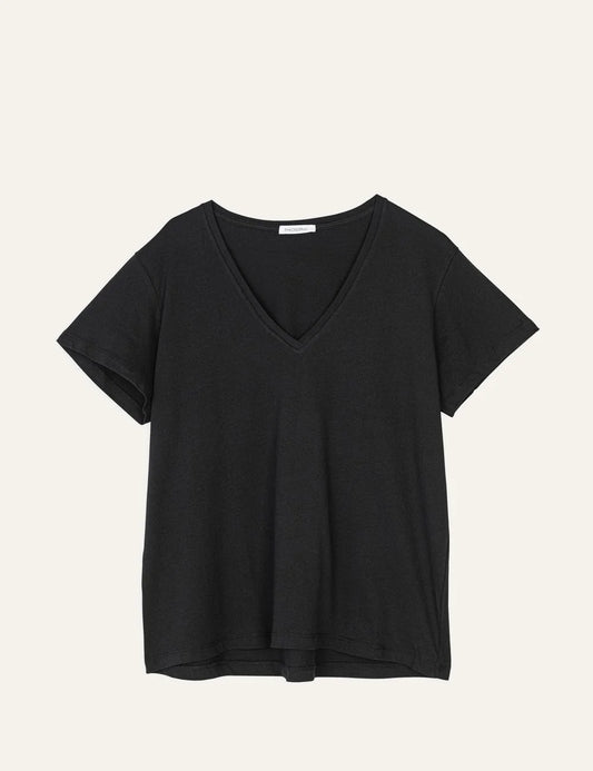 Philosophy v neck t shirt black short sleeve relaxed tee front flat view