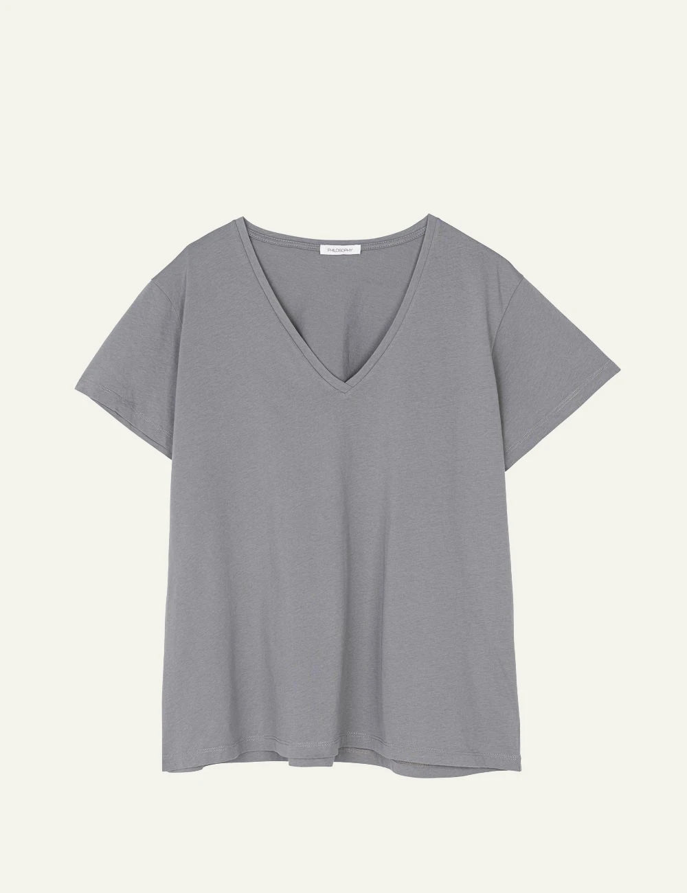 Philosophy v neck t shirt grey short sleeve relaxed tee front flat view