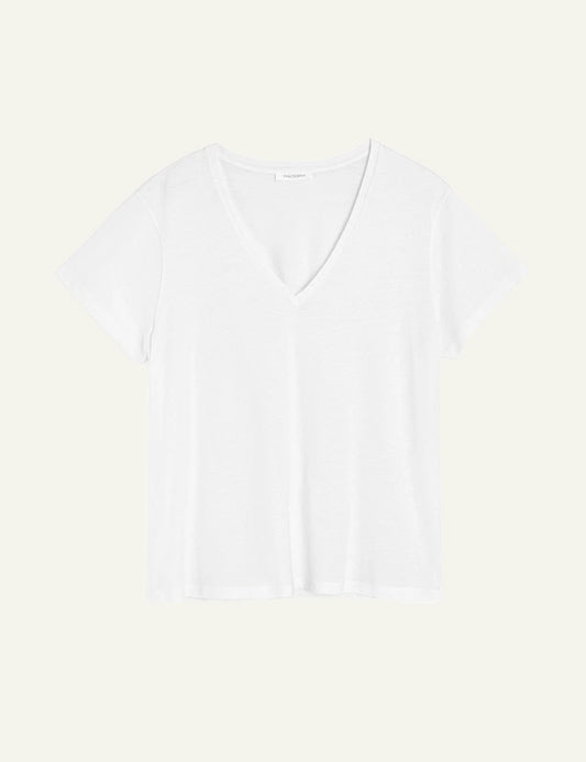 Philosophy v neck t shirt white short sleeve relaxed tee front flat view