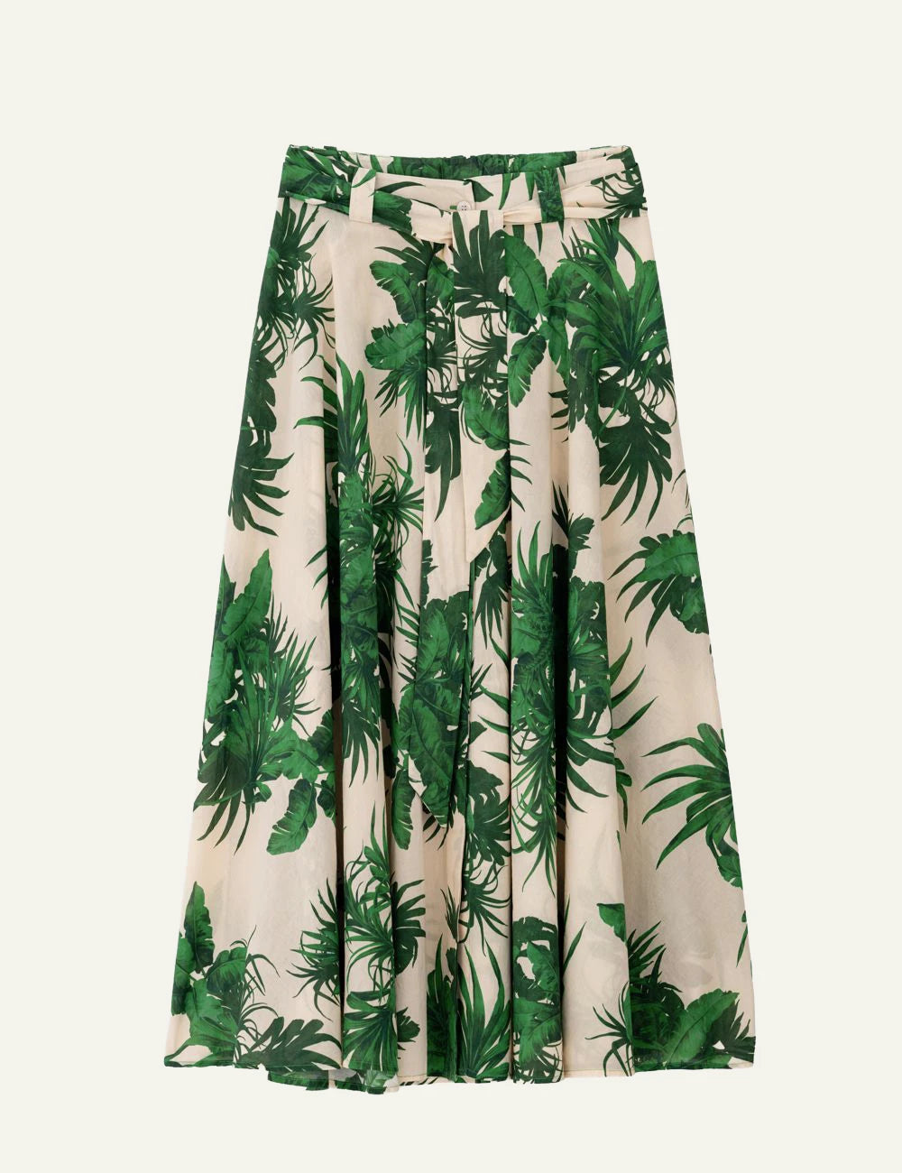 Philosophy voile print skirt beige green tropical midi skirt front flat view