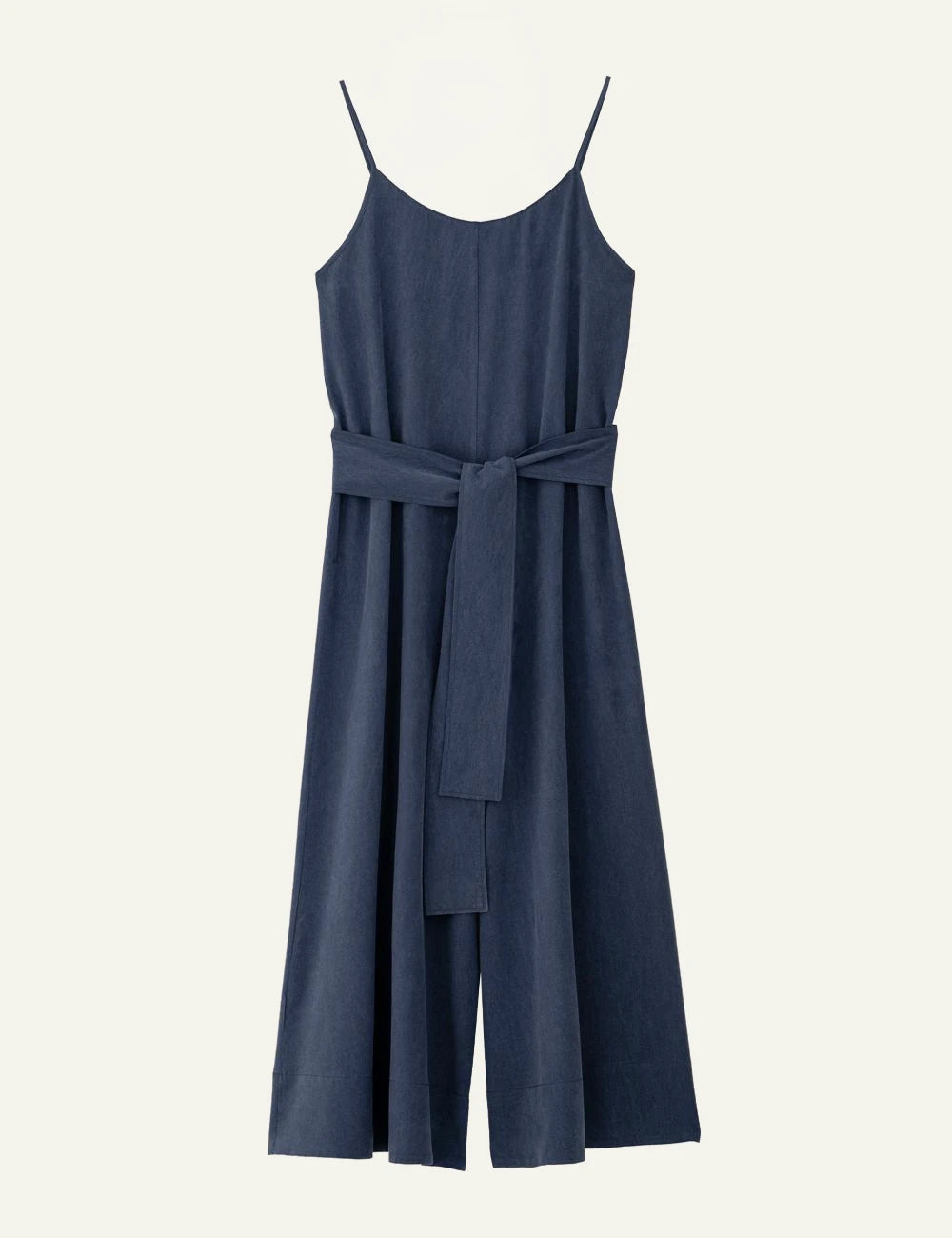 Philosophy washed tencel jumpsuit dark blue spaghetti straps wide leg front flat view