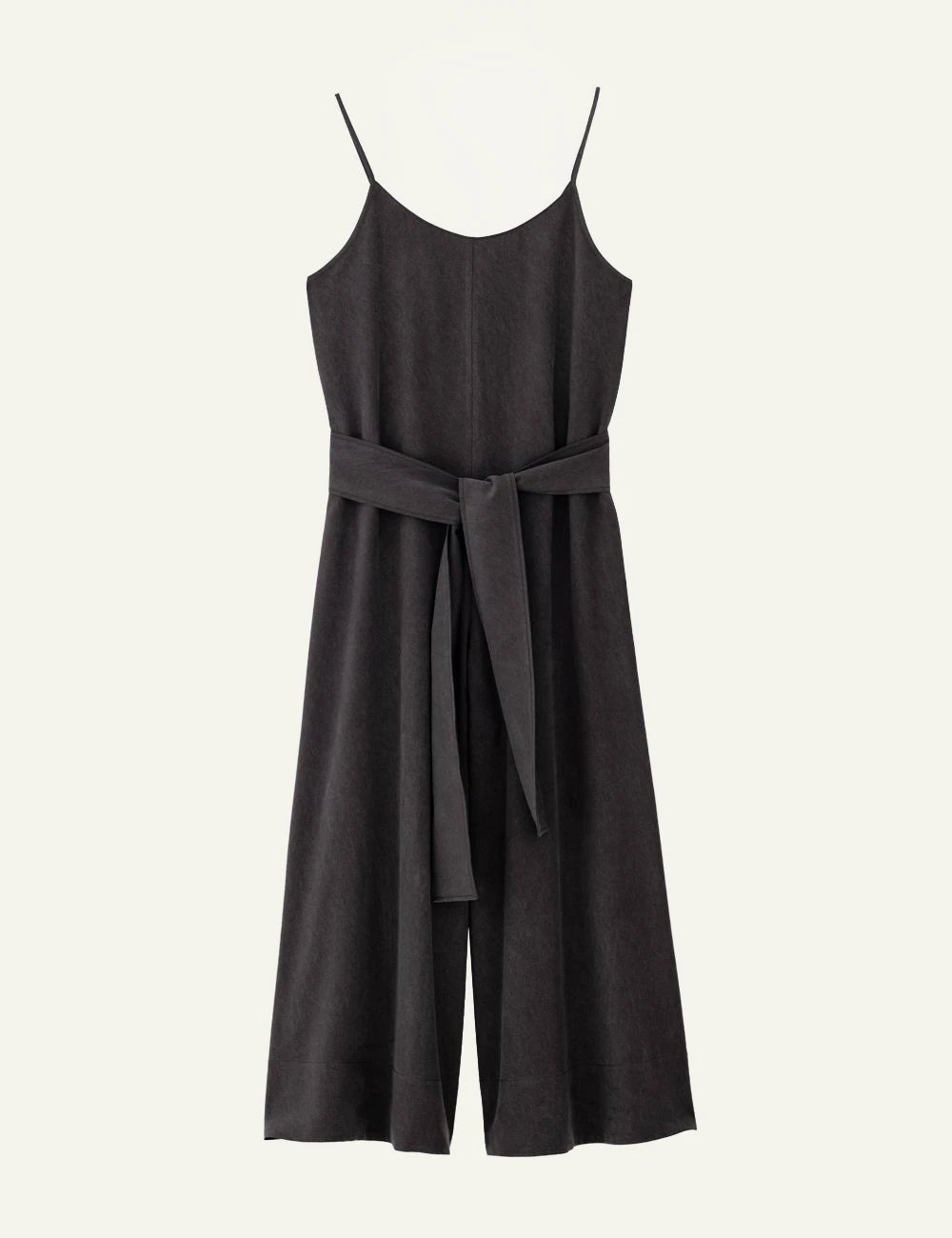 Philosophy washed tencel jumpsuit dark brown spaghetti straps wide leg front flat view