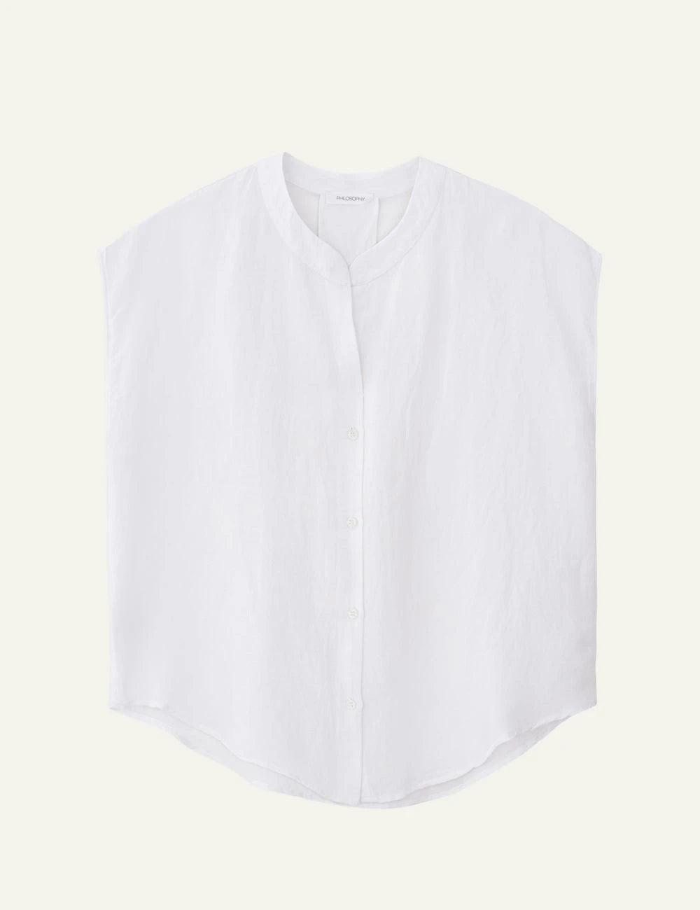 Philosophy white sleeveless shirt button front clean view