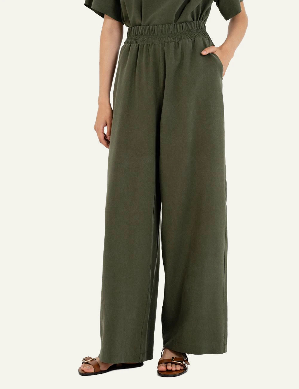 Philosophy wide leg pants dark brown relaxed fit front model view