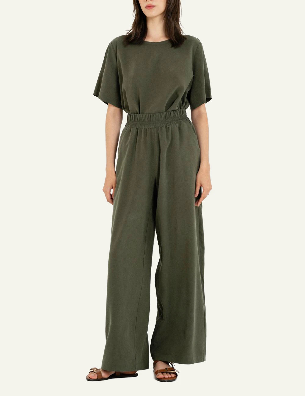 Philosophy wide leg pants dark brown relaxed fit front full body view