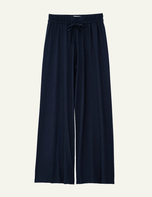 Philosophy wide leg pants dark blue elastic waist drawstring front view