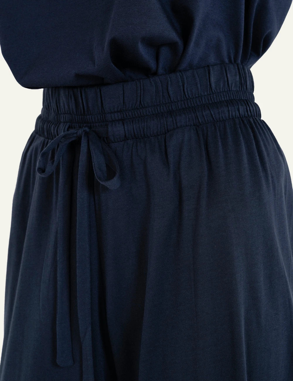 Philosophy wide leg pants dark blue elastic waist drawstring side view