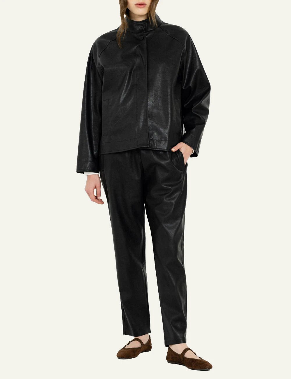 Philosophy women's black leather jacket full body