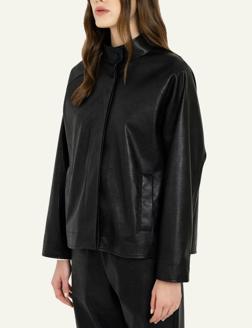 Philosophy women's black leather jacket side