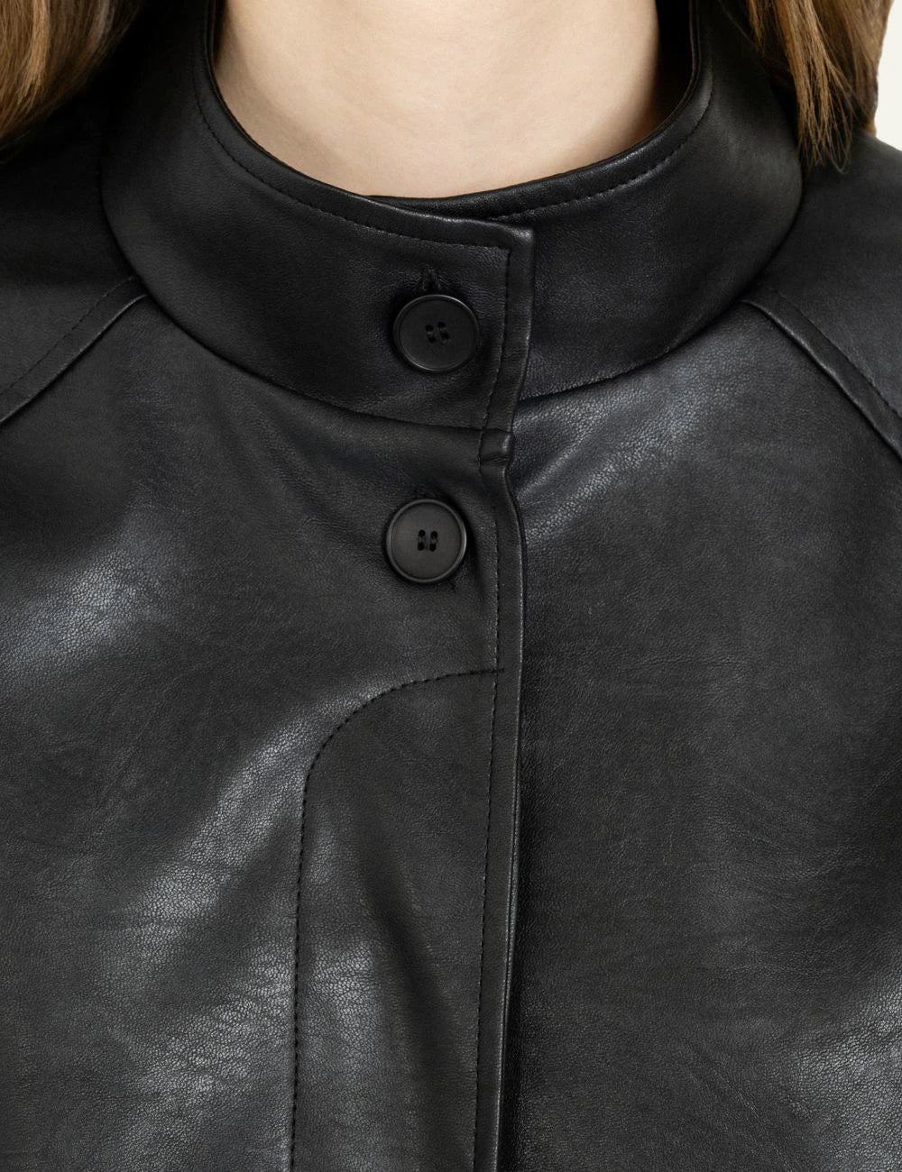 Philosophy women's black leather jacket detail colar