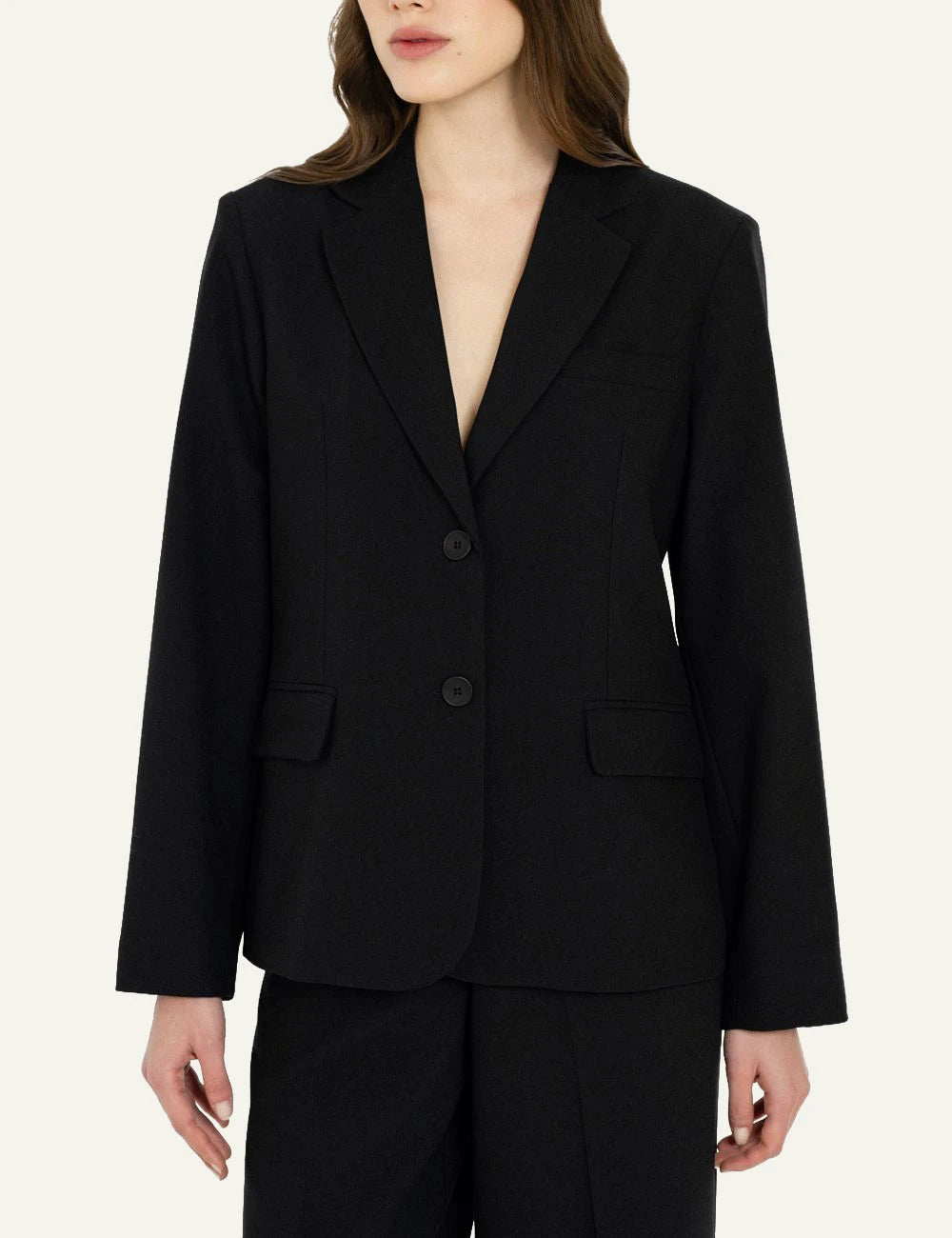 Philosophy women's black T/R slim-fit blazer close up view