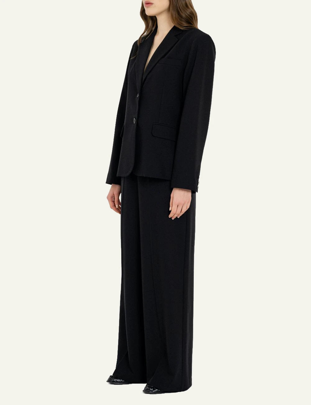 Philosophy women's black T/R wide leg pants full look side view