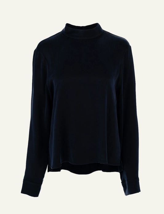 Philosophy women's blue black cupro viscose mock-neck top