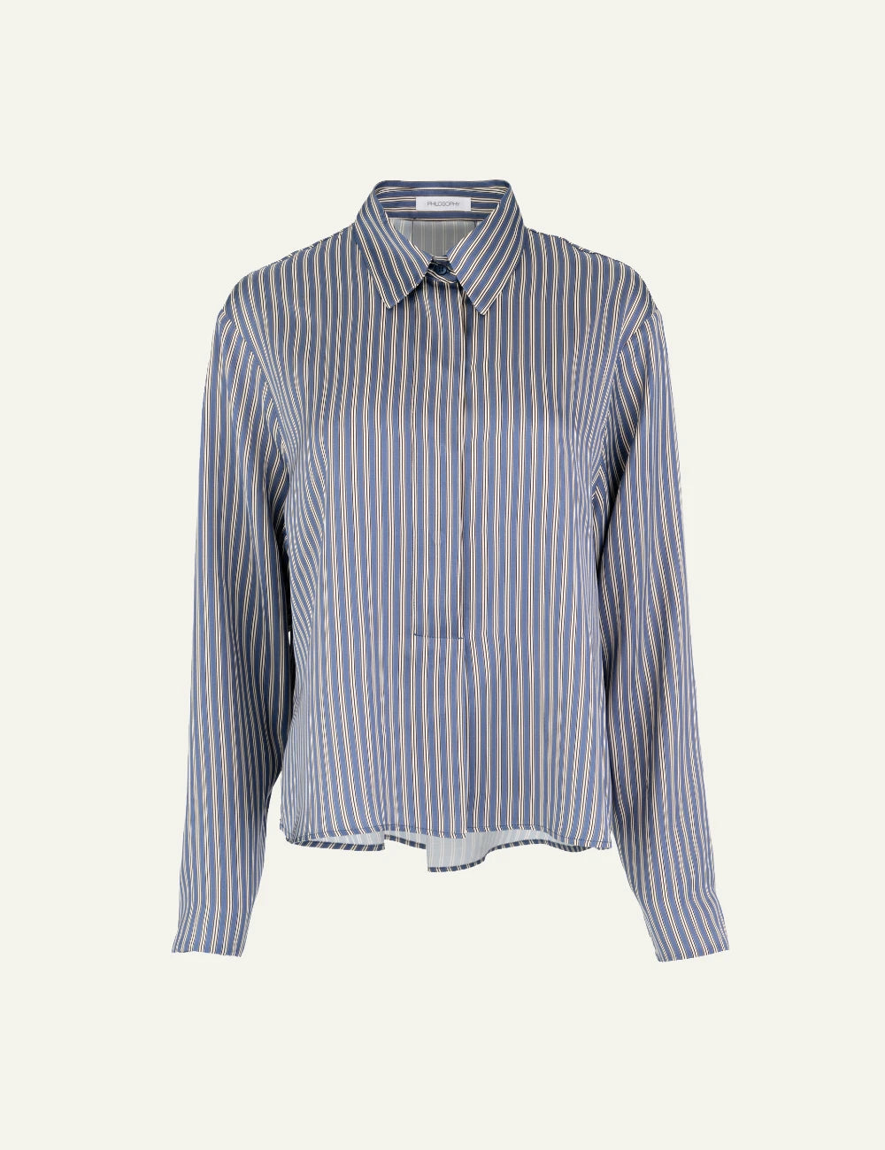 Philosophy women's blue striped satin cropped top