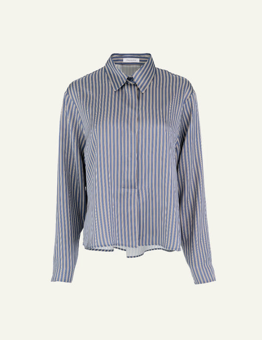 Philosophy women's blue striped satin cropped top