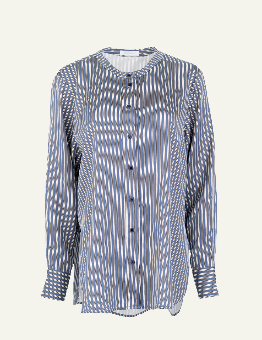 Philosophy women's blue striped satin oversized shirt front view
