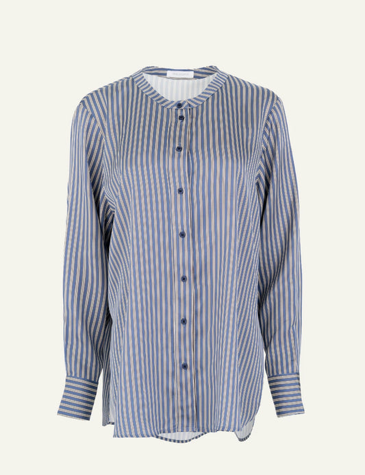 Philosophy women's blue striped satin oversized shirt front view